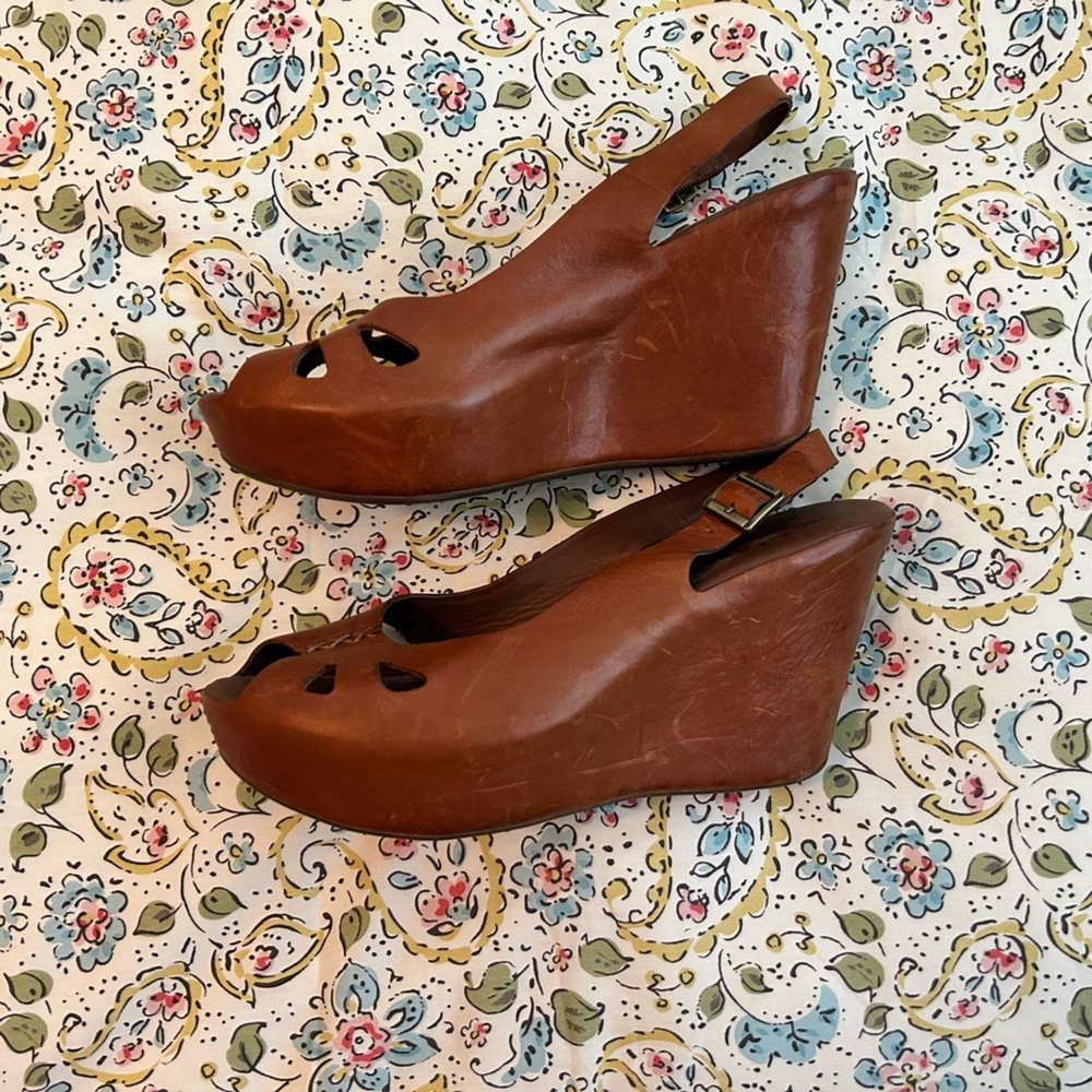 Kork-Ease Felicia Peep Toe Sling Back Brown Wedges - Picture 2 of 4